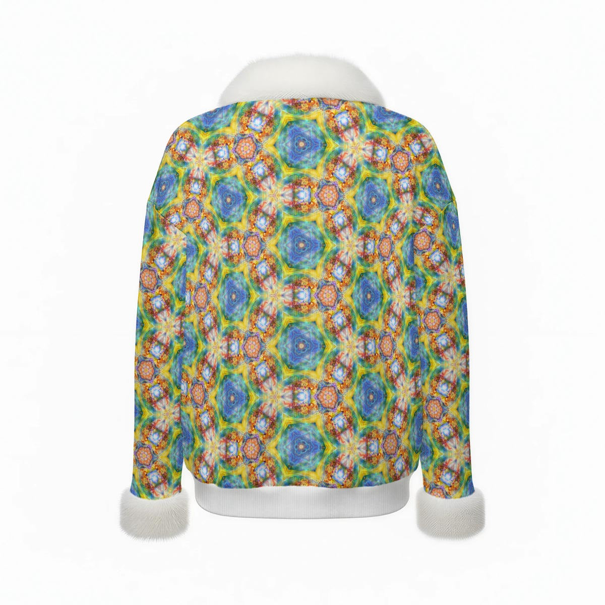 Women's Faux Knit V-Neck Sweater Top with Fur Trim