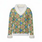 Women's Faux Knit V-Neck Sweater Top with Fur Trim