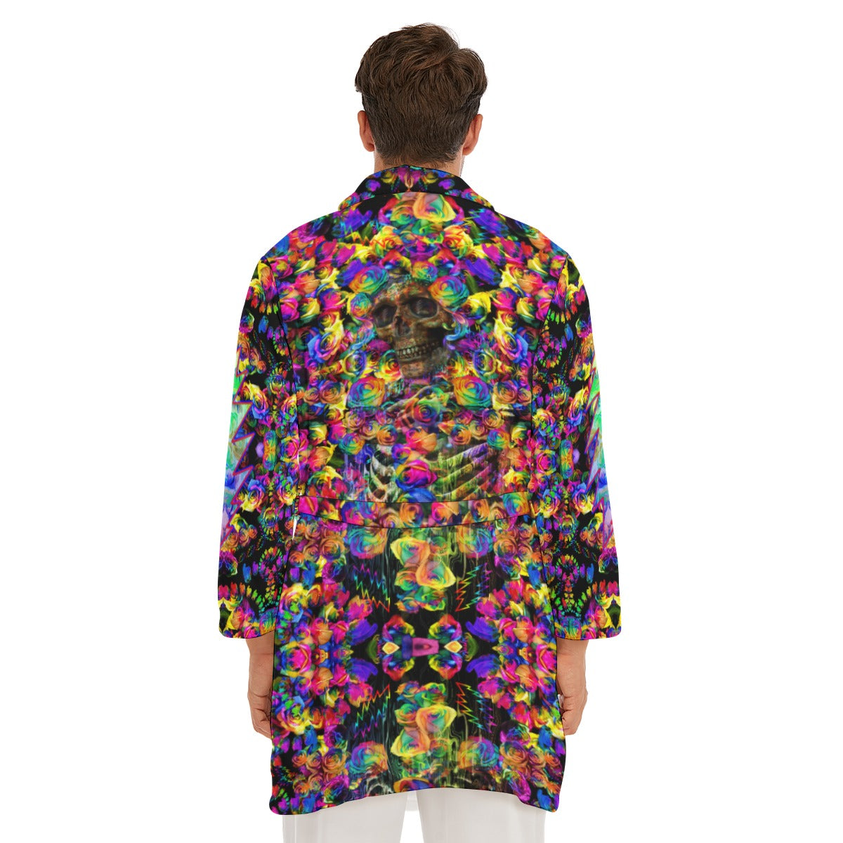 Men's Tie Dye Roses Fleece Robe