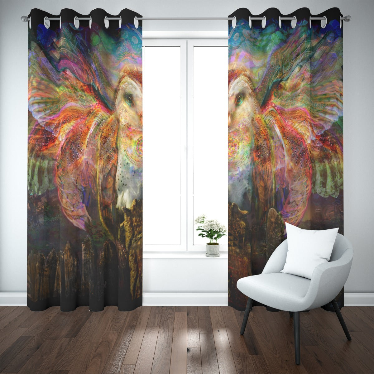 Jumbie Blackout UV Grommet Curtains - Owl