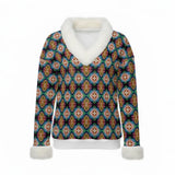 Women's Faux Knit V-Neck Sweater Top with Fur Trim