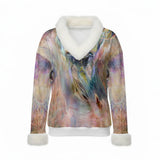 Women's Faux Knit V-Neck Sweater Top with Fur Trim