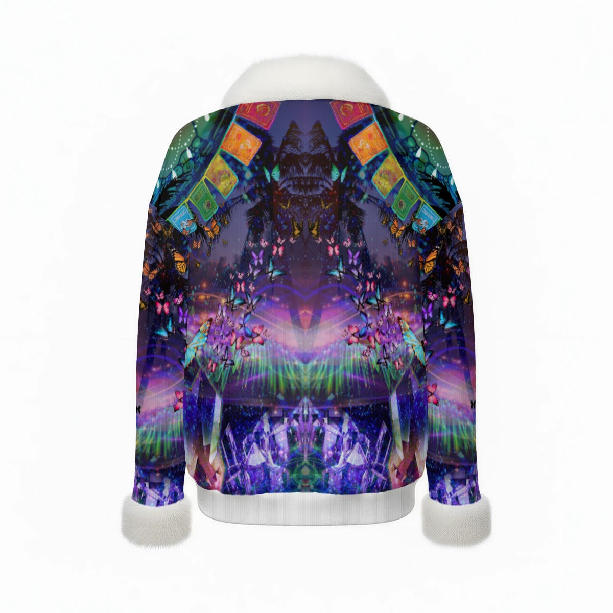 Women's Faux Knit V-Neck Sweater Top with Fur Trim