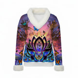 Women's Faux Knit V-Neck Sweater Top with Fur Trim