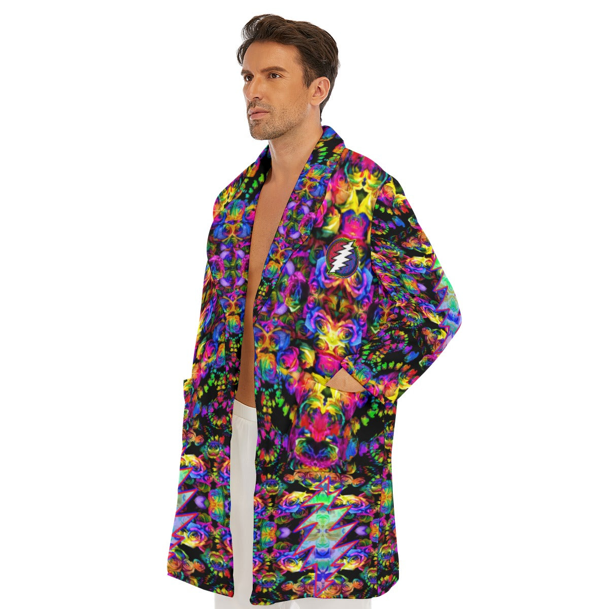 Men's Tie Dye Roses Fleece Robe