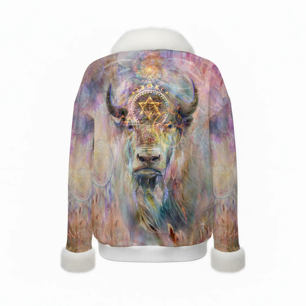 Women's Faux Knit V-Neck Sweater Top with Fur Trim