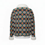 Women's Faux Knit V-Neck Sweater Top with Fur Trim