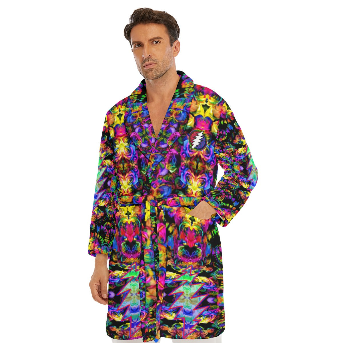 Men's Tie Dye Roses Fleece Robe