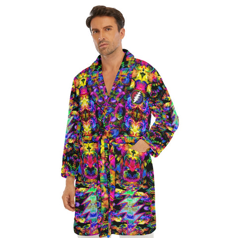 Men's Tie Dye Roses Fleece Robe
