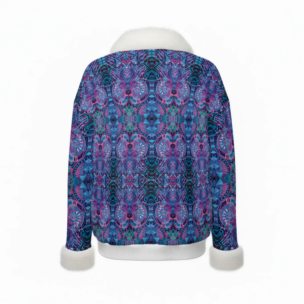 Women's Faux Knit V-Neck Sweater Top with Fur Trim