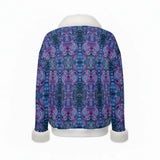 Women's Faux Knit V-Neck Sweater Top with Fur Trim