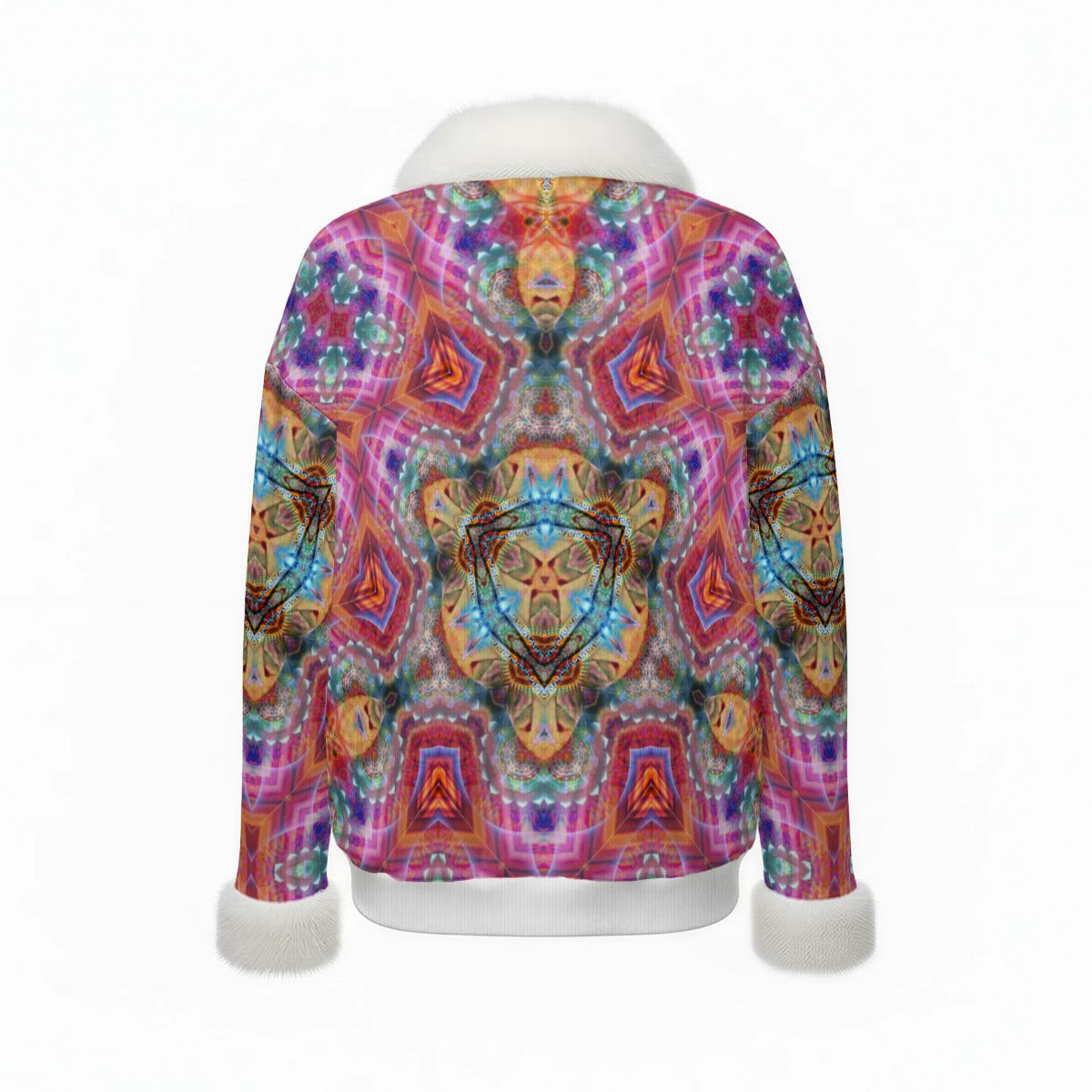 Women's Faux Knit V-Neck Sweater Top with Fur Trim