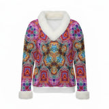 Women's Faux Knit V-Neck Sweater Top with Fur Trim