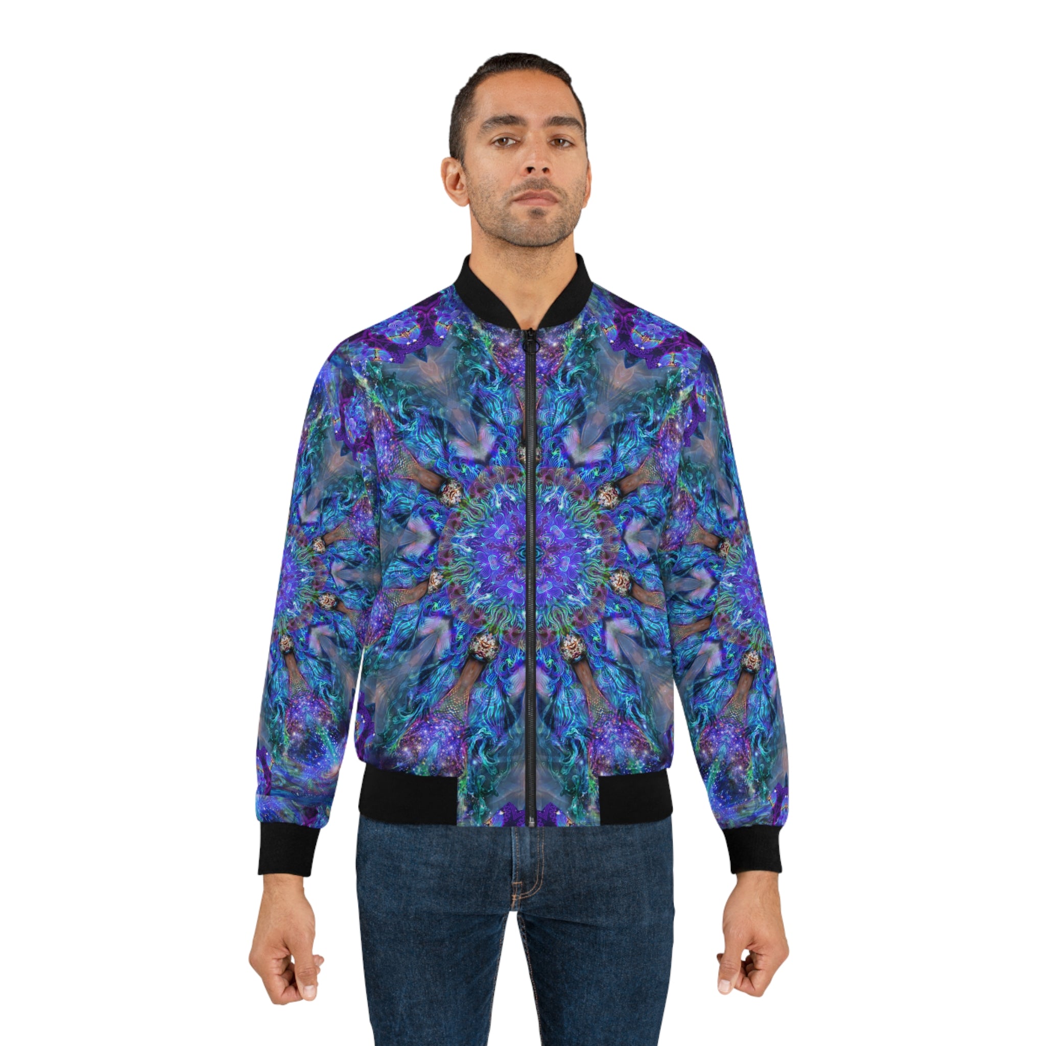 Artistic Men's Bomber Jacket - Vibrant Kaleidoscope Design
