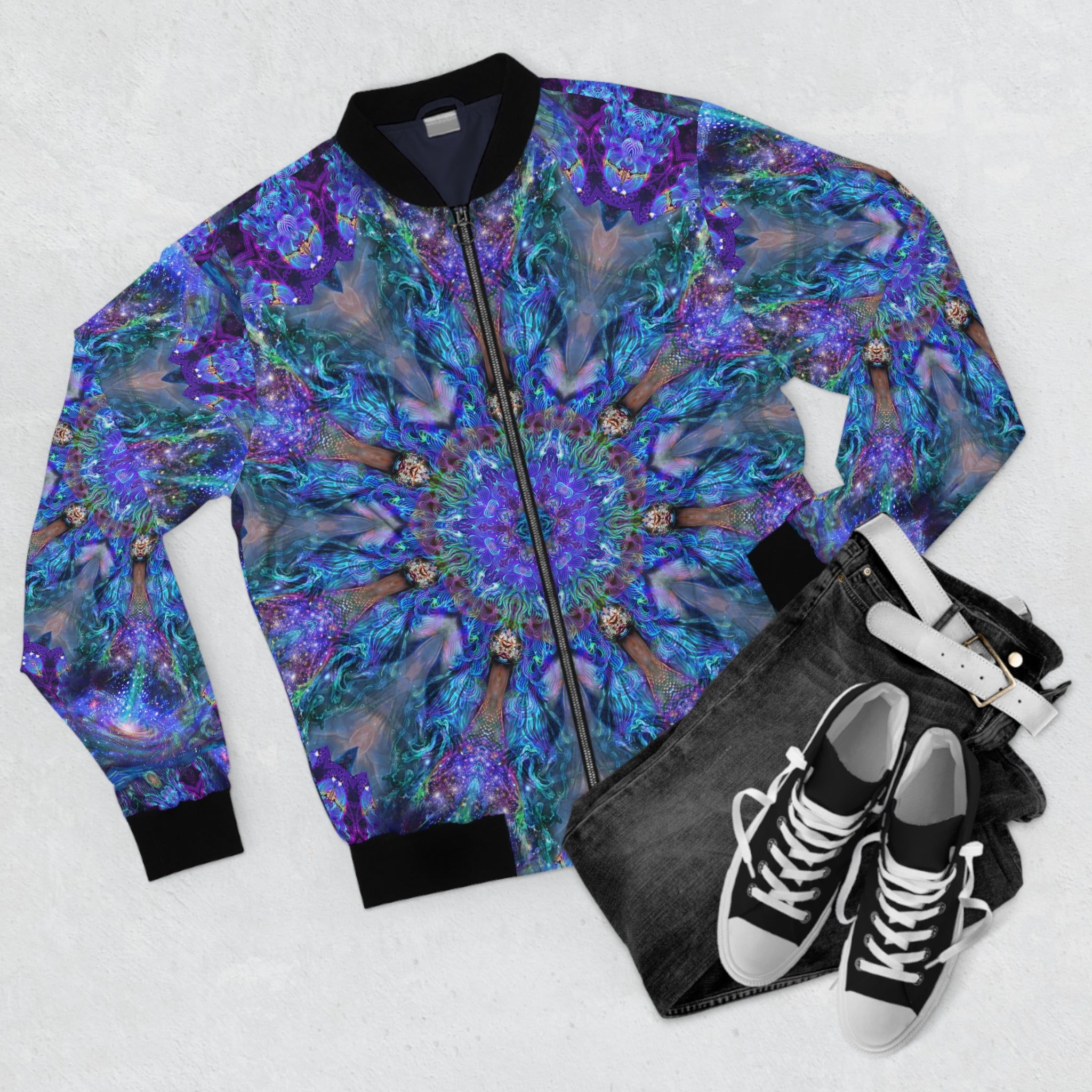 Artistic Men's Bomber Jacket - Vibrant Kaleidoscope Design